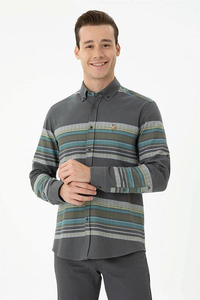 U.S. Polo Assn. Men's Anthracite Long Sleeve Shirt ELİFSU BUTİKHOME