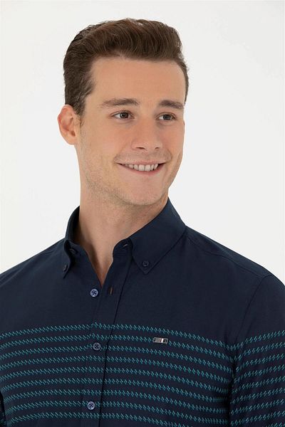 U.S. Polo Assn. Мъжка тъмносиня риза с дълъг ръкав ELİFSU BUTİKHOME
