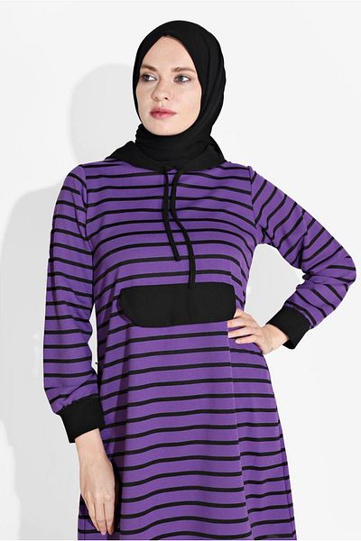 TRENDTESETTÜR Women's Purple Striped Hooded Tracksuit 2426