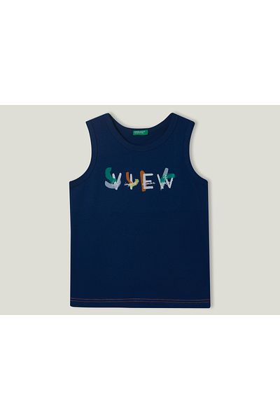 United Colors of Benetton Boy's Navy Blue BE Water Printed Top Tank