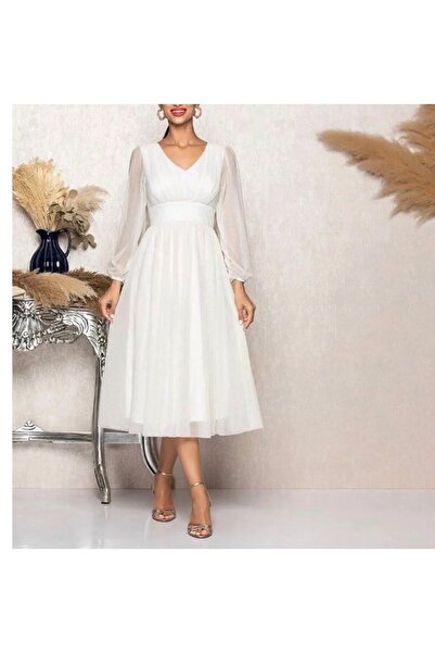 Genel Markalar Kadın Beyaz Astarlı Nikah Düğün Mezuniyet Tül Elbise