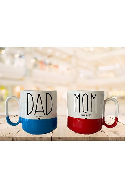 GünayStore كوب مزدوج مطبوع عليه نص DAD & MOM PRO ثنائي اللون