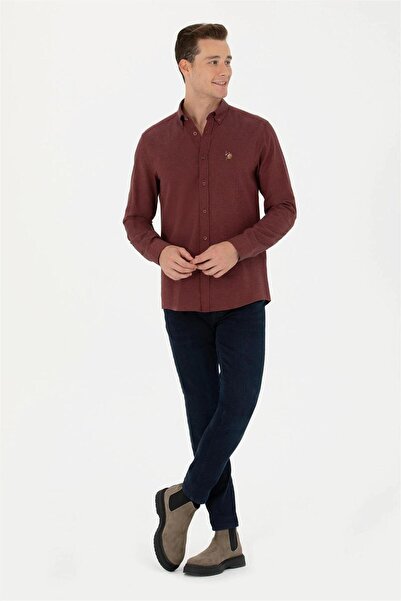 U.S. Polo Assn. Erkek Bordo Uzun Kollu Basic GömlekELİFSU BUTİKHOME