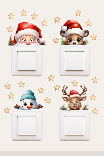 Sim Tasarım Socket - New Year's set of 4 Santa Claus Snowman Deer Merry New Year Decorative Sticker