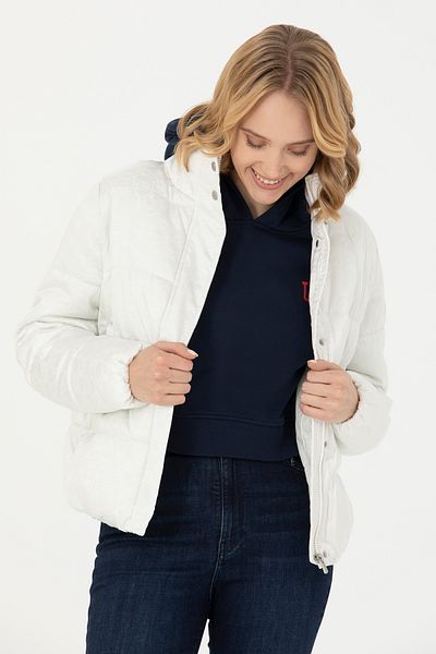 U.S. Polo Assn. U.S. Polo Assn. Palton de damă cu guler vertical ecru 1672769