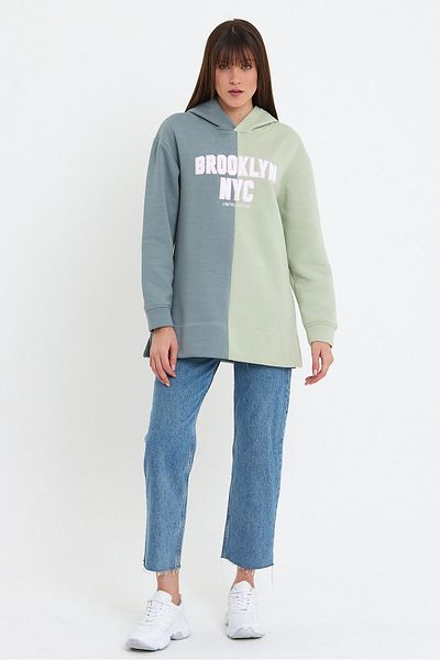 Avones Women's Embroidered Oversize 2 Color 3 Thread Raised Hooded Sweatshirt
