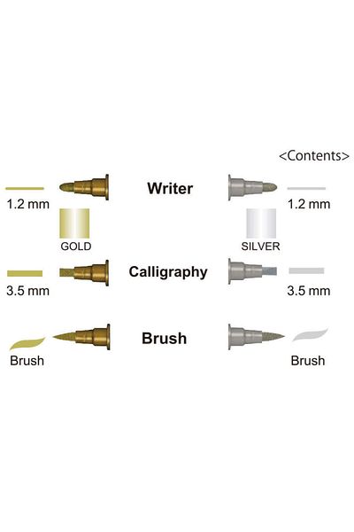 Zig Gold & Silver Metallic Calligraphy Writing Pen Set of 3