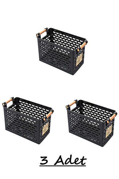 Bayev 3 Pieces Black Wooden Color Plastic Handle Organizer Basket Bread Bowl Vegetable Fruit Basket