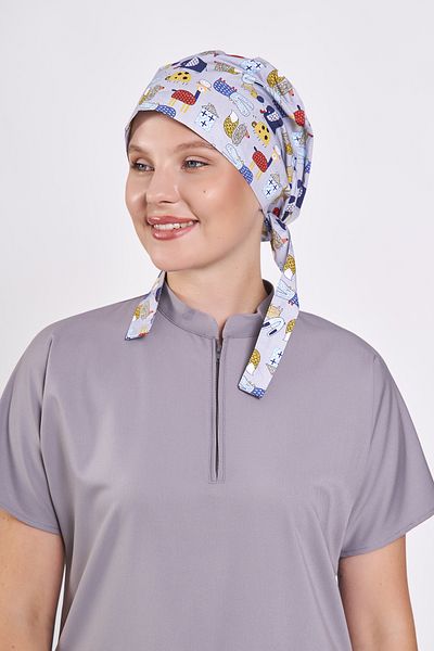 Owlet Medikal Gray Surgical Hijab Cap with Animal Cartoon