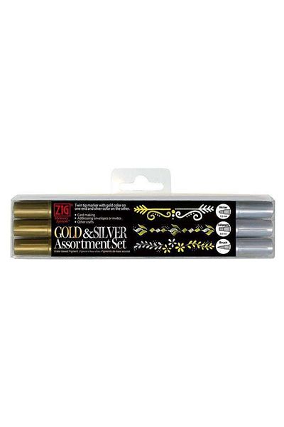Zig Gold & Silver Metallic Calligraphy Writing Pen Set of 3