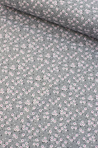 CAMELIA Çıtır Çiçekler Gri Nevresimlik Poplin Kumaş