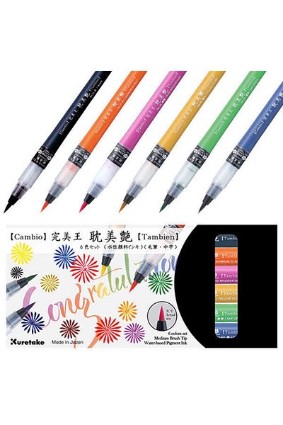 Zig Cambio Tambien Pen Brush Tip Pen Set of 6 B