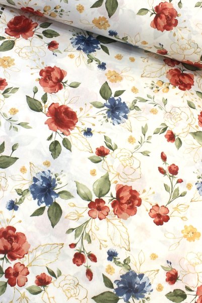 daisy star Kiremit Suluboya Gül Nevresimlik Poplin Kumaş