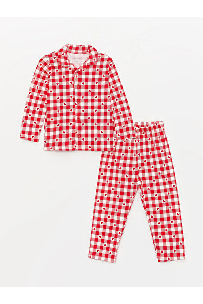 LC Waikiki Комплект памучна пижама за момиченце с шарки с дълги ръкави и риза...