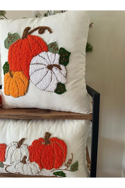punchatolyem Autumn Pumpkin Punch Throw Pillow Hand Embroidered Ic Padded Throw Pillow (43X 43)30x50) Sizes