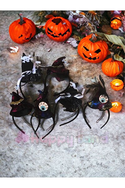 Happyland Halloween Cadı Şapkalı Parti Tacı Desenli 1 adet Cadılar Bayramı Taç
