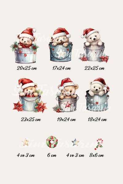 Sim Tasarım Christmas Care Bears New Year Party Decorative Glass Door Wall Sticker Set