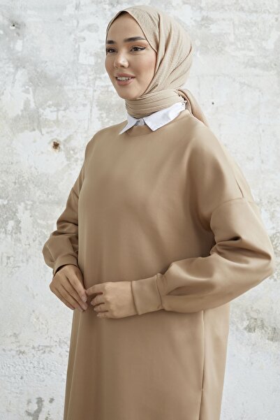 InStyle Nevra Cepli Scuba Elbise - Bej