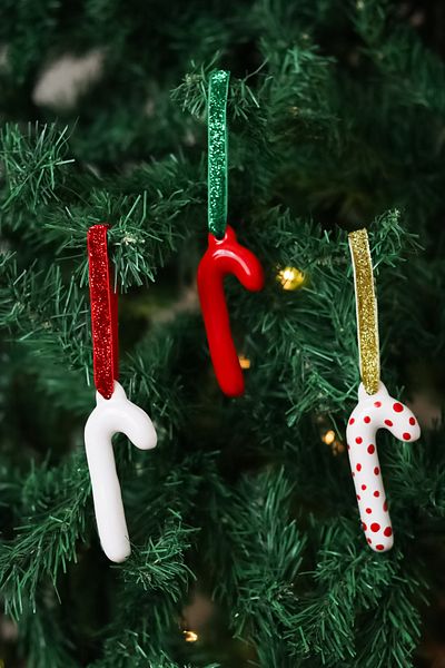 Beige & Stone Christmas Tree Ornament Ceramic Walking Stick 3-Piece Pine Tree Ornament