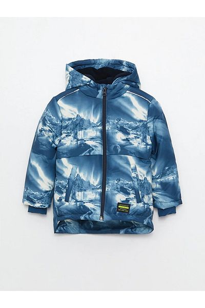 LC Waikiki LCWAIKIKİ Gemusterter Baby-Jungen-Skimantel mit Kapuze und langen Ärmeln