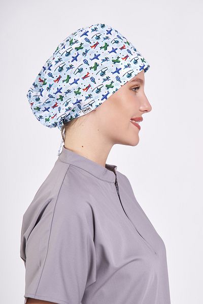 Owlet Medikal Airplane Patterned Light Blue Surgical Bonnet