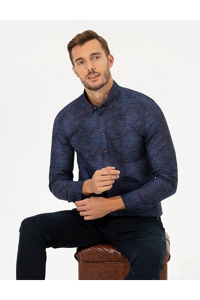 Pierre Cardin Мъжка спортна риза PIERRE CARDIN SLIMMFIT G021SZ004.000.1565427 MELANGE 033 Тъмносин