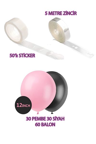 Parti dolabı 60's Pink Black Metallic Balloon Chain Sticker Balloon Set Black Pink Birthday Decoration Monster Hight