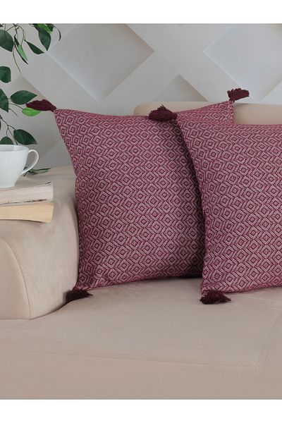 Lux Touch Față de pernă din 2 piese Prune Bergama - 45x45 cm, pernă cu fermoar și ciucuri