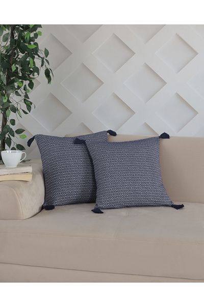 Lux Touch غطاء وسادة من قطعتين باللون الأزرق الداكن من بيرجاما - وسادة وسادة بسحاب مقاس 45 × 45 سم
