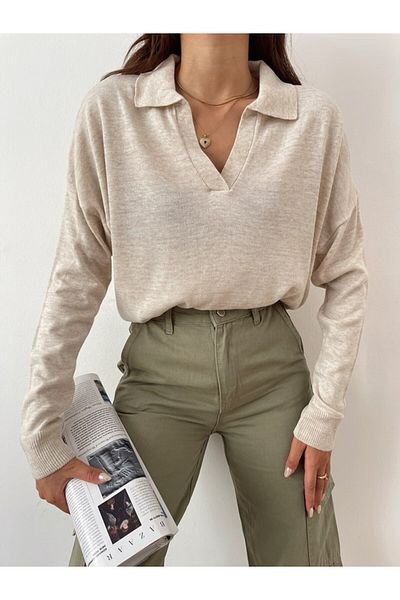 Laluvia Stone Polo Neck Knitwear Sweater