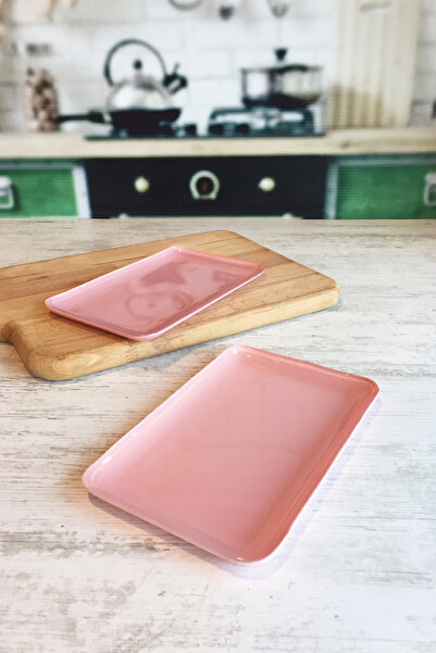 Sunu Pembe Renkli El Boyaması 2'li Cam Tabak Seti-14x21 cm