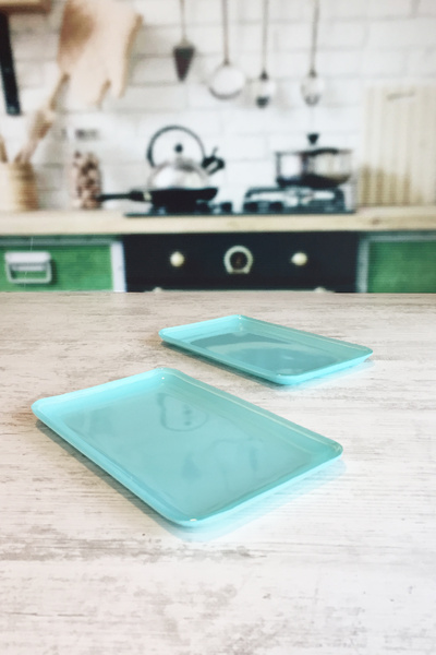 Sunu Mavi Renkli El Boyaması 2'li Cam Tabak Seti-14x21 cm