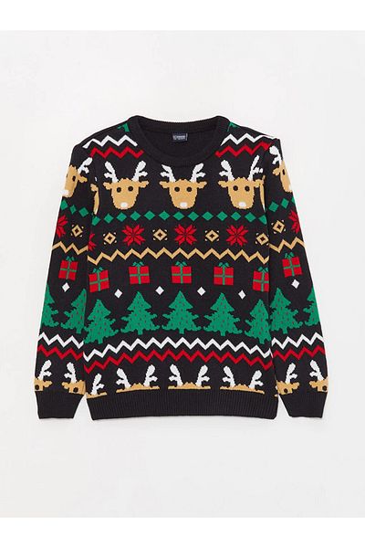 LC Waikiki LCW Kids Crew Neck New Year Themed Long Sleeve Boy's Knitwear Sweater
