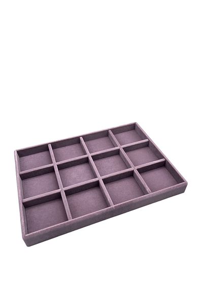 MeGass Dekor Suede Fabric Lilac Color 12 Compartment Jewelry Display Drawer Stand