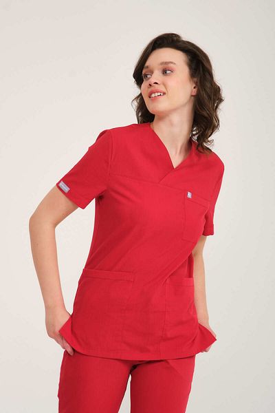 Pratik Medikal Unisex Lycra Scrubs - Red Envelope Collar, Doctor and Nurse Jersey Set