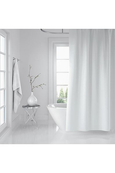 Zethome Κουρτίνα μπάνιου Λευκή 1x180x200, Κρεμάστρα Κουρτινών Γωνιακός Σωλήνας Λευκό Δώρο, Σετ Κουρτίνας Ντους