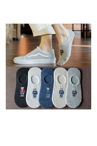 REYNBOO SOCKS 5 чифта дамски шарени невидими чорапи тип балерина с плюшено мече