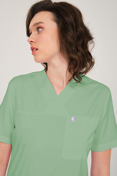 Pratik Medikal Scrubs din Lycra Verde cu Guler în Formă de Plic pentru Doctor...