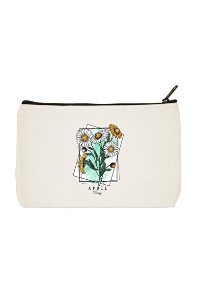designedfy Платнена чантичка за грим, калъф за моливи, чанта с щампа на слънчогледи и април