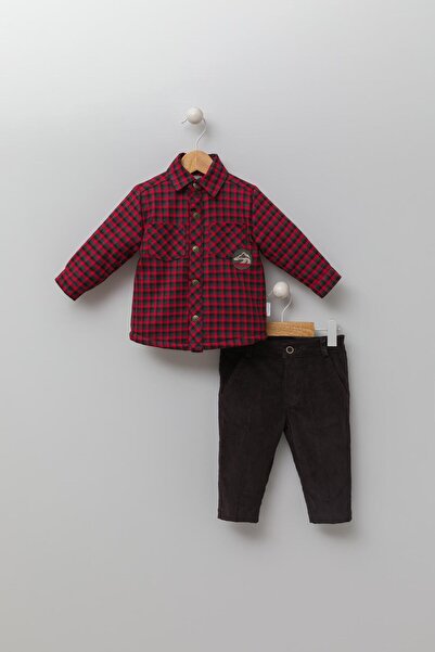 Babyhola Peluş Astarlı Ceket Kadife Pantolon Erkek Çocuk 2'li Takım 13480