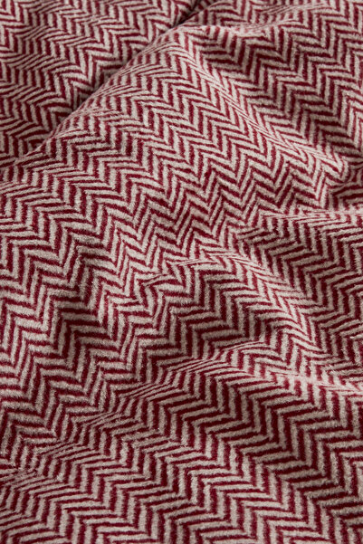 Karaca Home Herringbone Patterned Sandra Cotton Blanket - Double, Claret Red