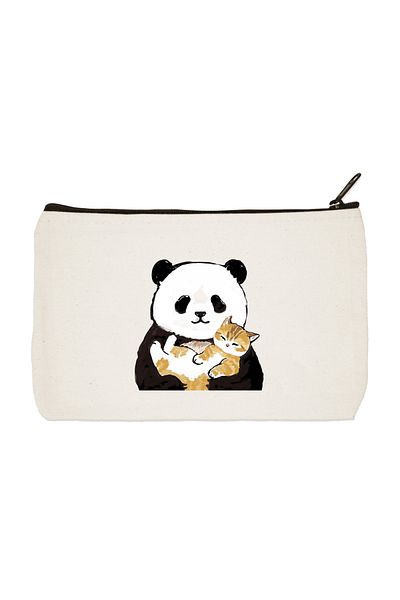 designedfy Panda and Cat Printed υφασμάτινη τσάντα μακιγιάζ, θήκη για στυλό, τσάντα, πορτοφόλι
