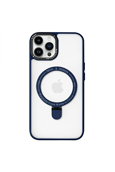 Casen Iphone 12 Pro Magsafe Kablosuz Şarj Standlı Lacivert Çerçeveli Renkli K...