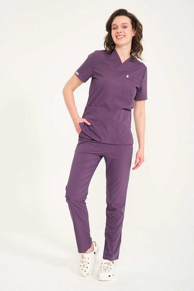 Pratik Medikal Unisex Lycra Scrubs - Plum Envelope Collar, Doctor Nurse Jersey Suit