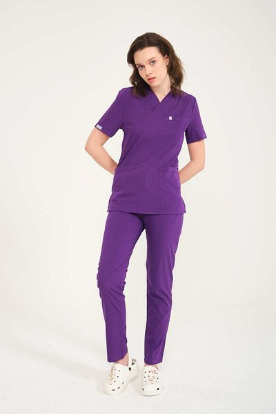 Pratik Medikal Unisex Doctor and Nurse Lycra Scrubs - Purple Envelope Lapel Suit