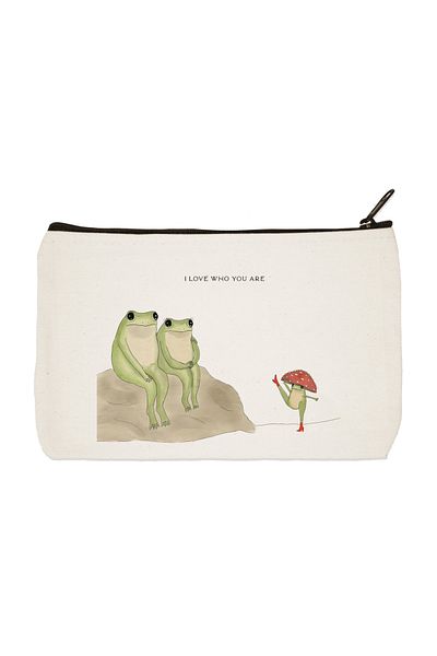 designedfy I Love Who You Are Frog Printed υφασμάτινη τσάντα μακιγιάζ, θήκη για στυλό, τσάντα χειρός