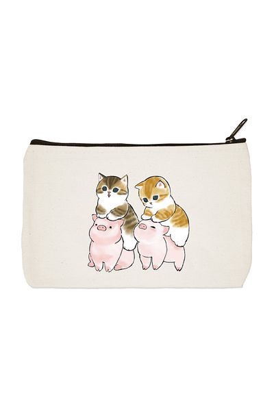 designedfy Τυπωμένη υφασμάτινη τσάντα μακιγιάζ Pigs and Cats, θήκη για στυλό, τσάντα, πορτοφόλι