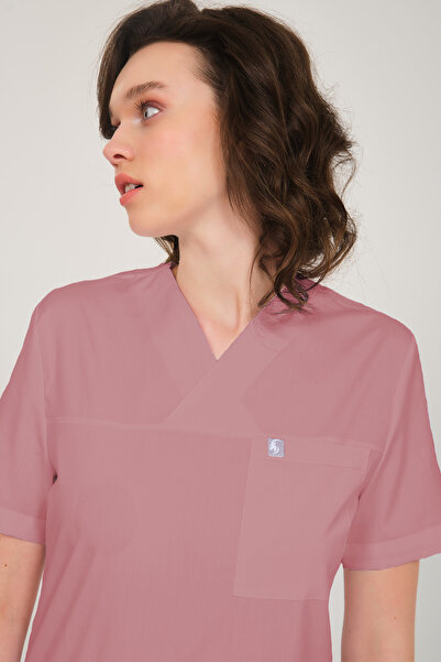 Pratik Medikal Lycra Scrubs Guler Plic Culoarea Trandafir Praf Uniformă Docto...