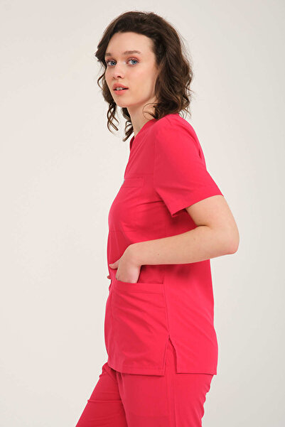 Pratik Medikal Lycra Scrubs Plic cu flori de rodie Guler Doctor Asistentă Uni...