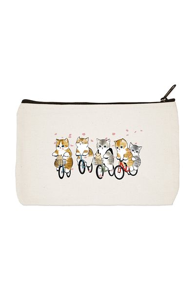 designedfy Ποδηλάτης Cats Troupe Printed υφασμάτινη τσάντα μακιγιάζ, θήκη για στυλό, τσάντα χειρός, πορτοφόλι